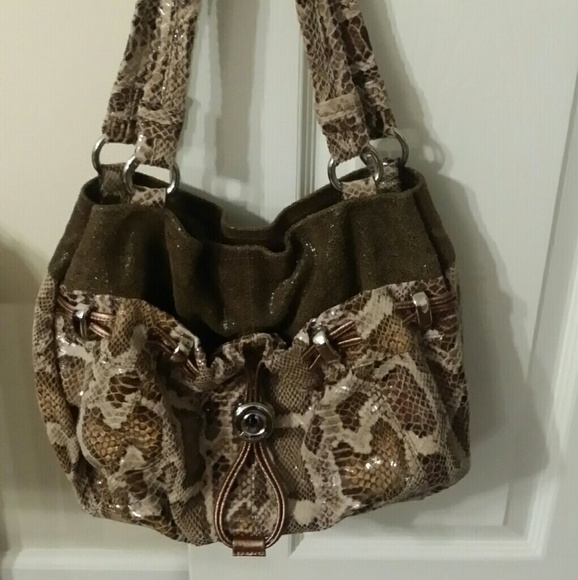 B MAKOWSKY LIKE NEW ALL LEATHER SNAKESKIN LOOK BAG - Picture 1 of 4
